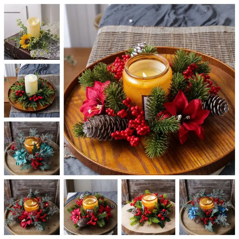 Couronne de Noël aux baies rouges et pommes de pin