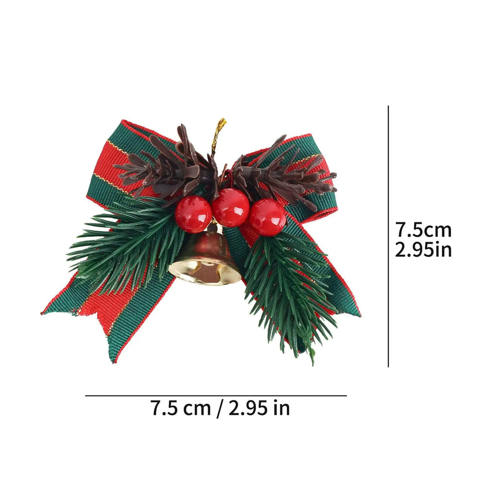 Clochette de Noël rétro avec nœud et pomme de pin