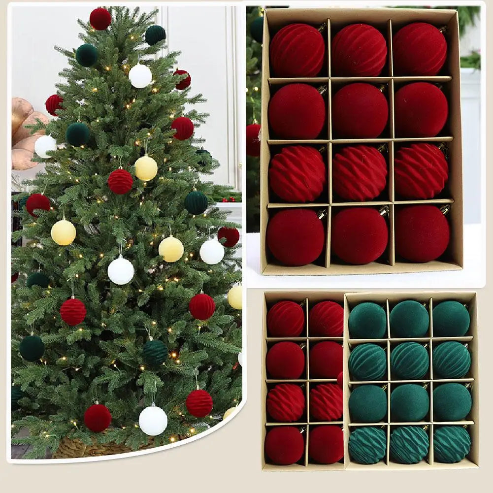 Boules de Noël floquées en velours 6 cm, lot de 12