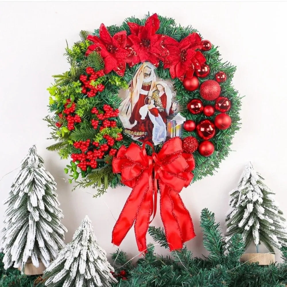 Couronne de Noël givrée 30 cm à baies rouges